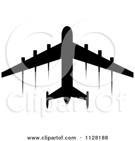 Clipart Of A Black Silhouetted Airplane And Contrails 3.