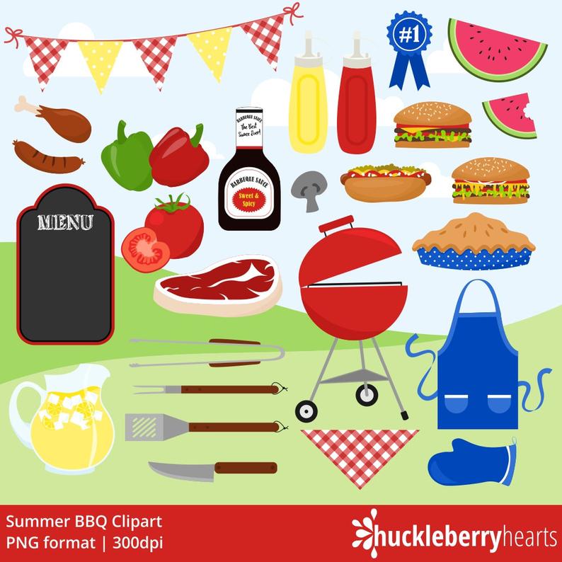 BBQ Clipart, Cookout Clipart, Grill Clipart, Hamburgers, Summer, Picnic,  Printable, Commercial Use.