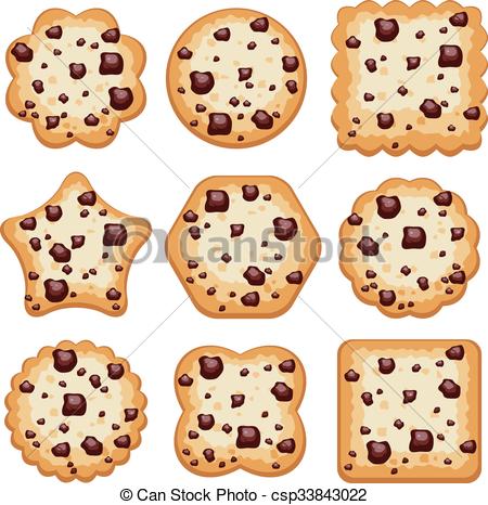 Vector Illustration of vector set of chocolate chip cookies of.