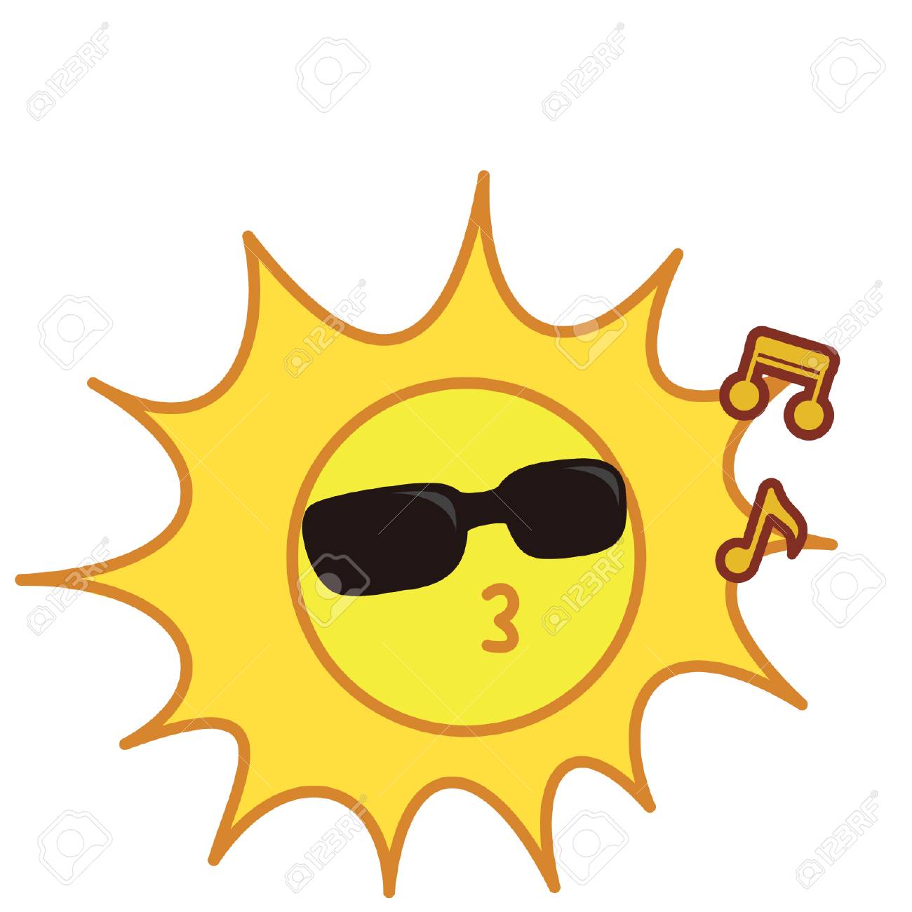 Cool sun character whistling.