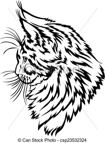 Vector Illustration of Maine Coon kitten profile.
