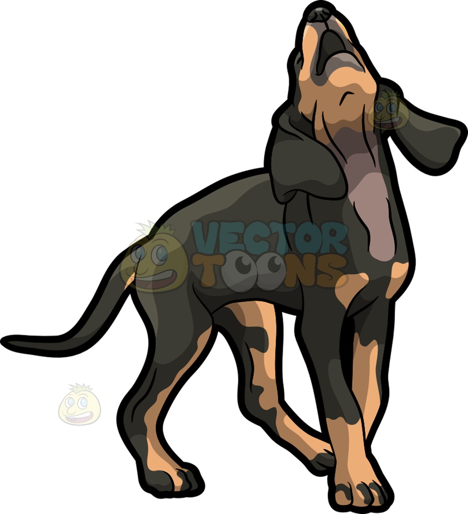 A Coonhound Puppy Howling At Something Cartoon Clipart.