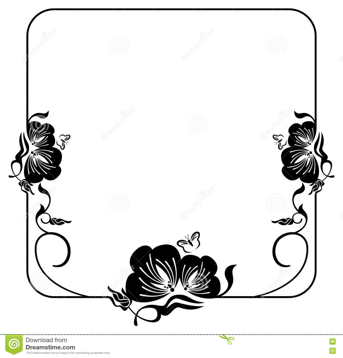 Square Silhouette Flower Frame. Copy Space. Vector Clip Art. Stock.