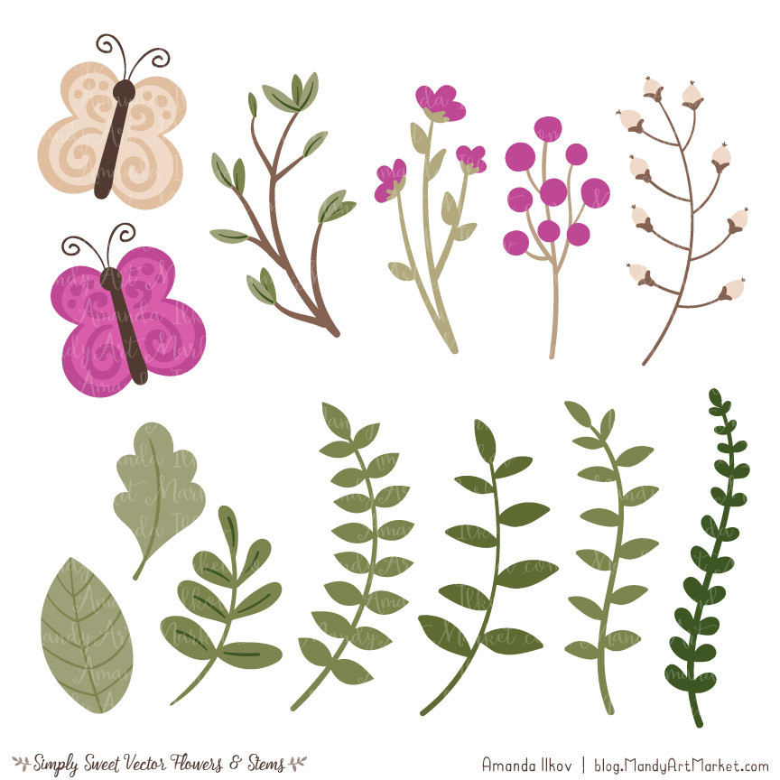 Cute Flowers Clipart in Fuchsia.