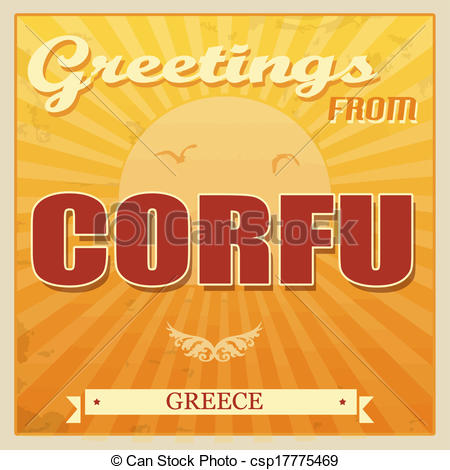 Clip Art Vector of Corfu, Greece touristic poster.