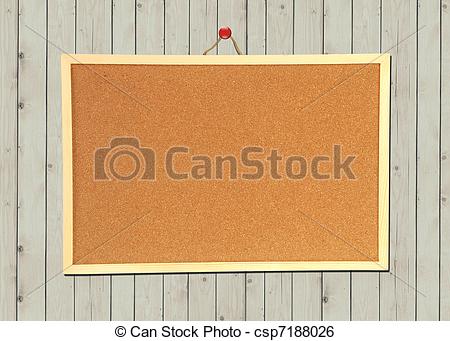 Stock Image of cork bulletin board on wood wall csp7188026.