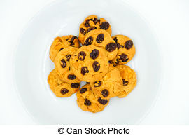 Stock Image of Raisin and cornflake cookies on white background.