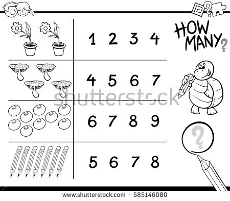 Black And White Cartoon Illustration Of Educational Counting A.