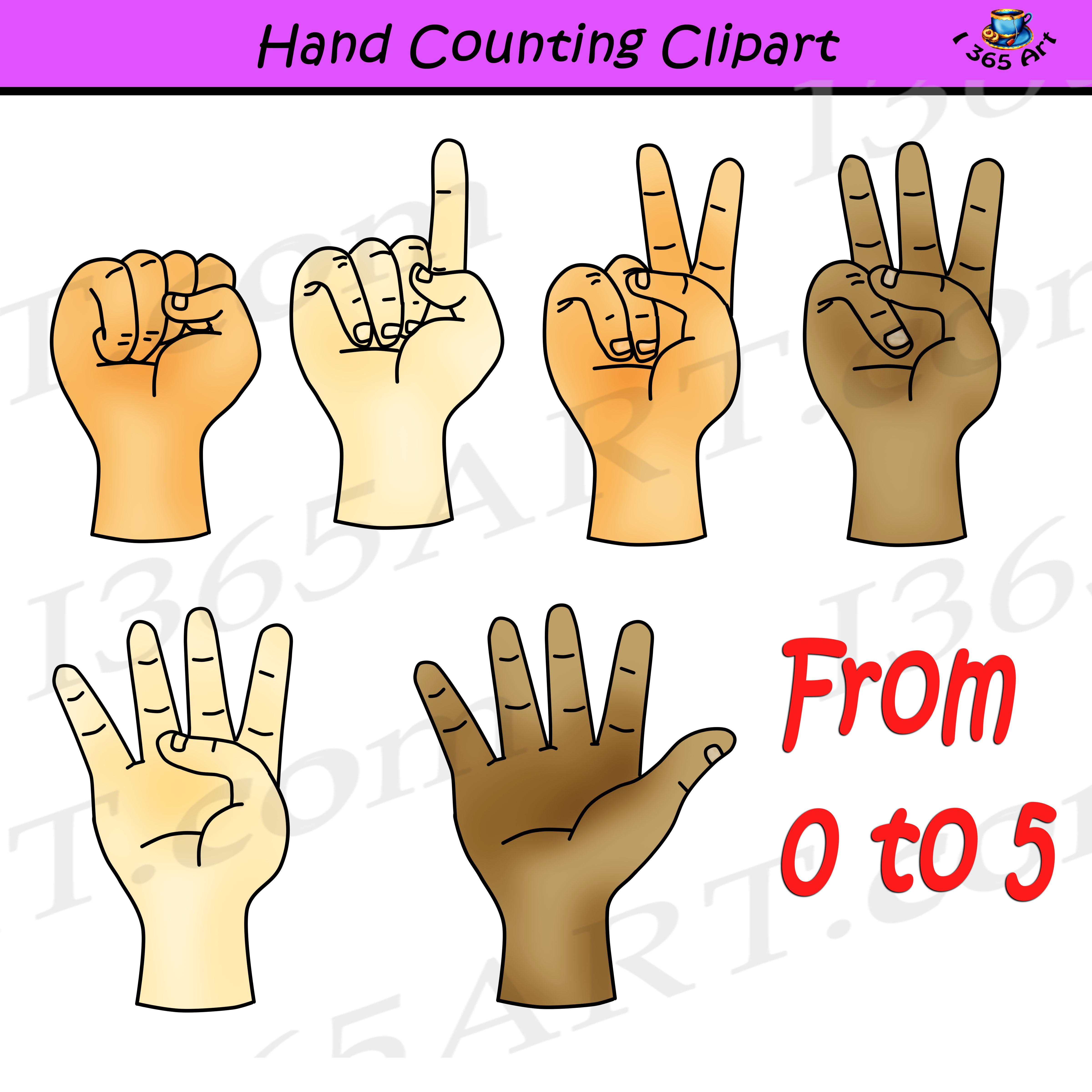 Hand Counting Clipart Set Finger Counting for Commercial.