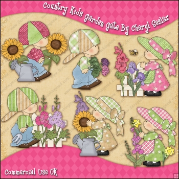 Country Kids Garden Gate ClipArt Graphic Collection.
