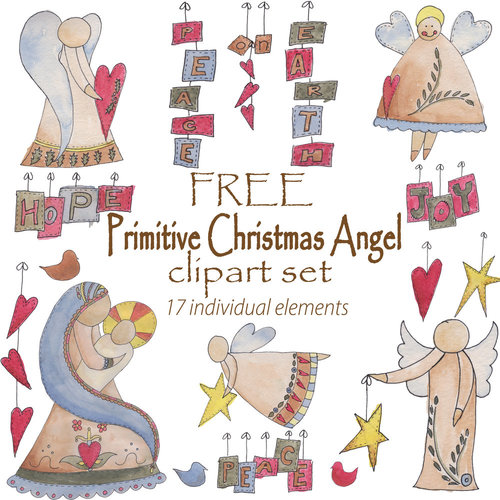 Primitive Country Christmas Angel Clipart.