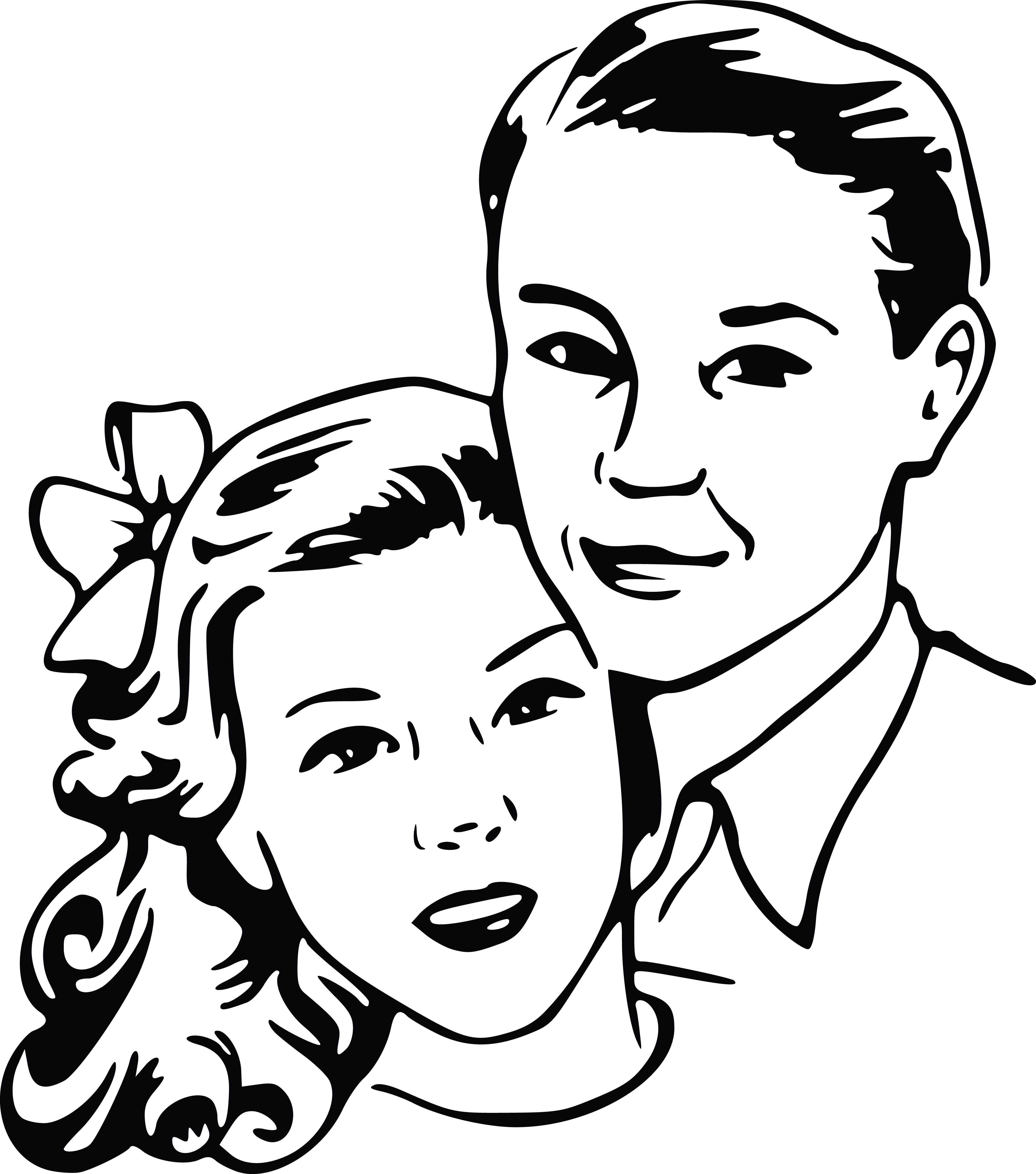 Free Clipart Of A Retro Couple, Black and White.