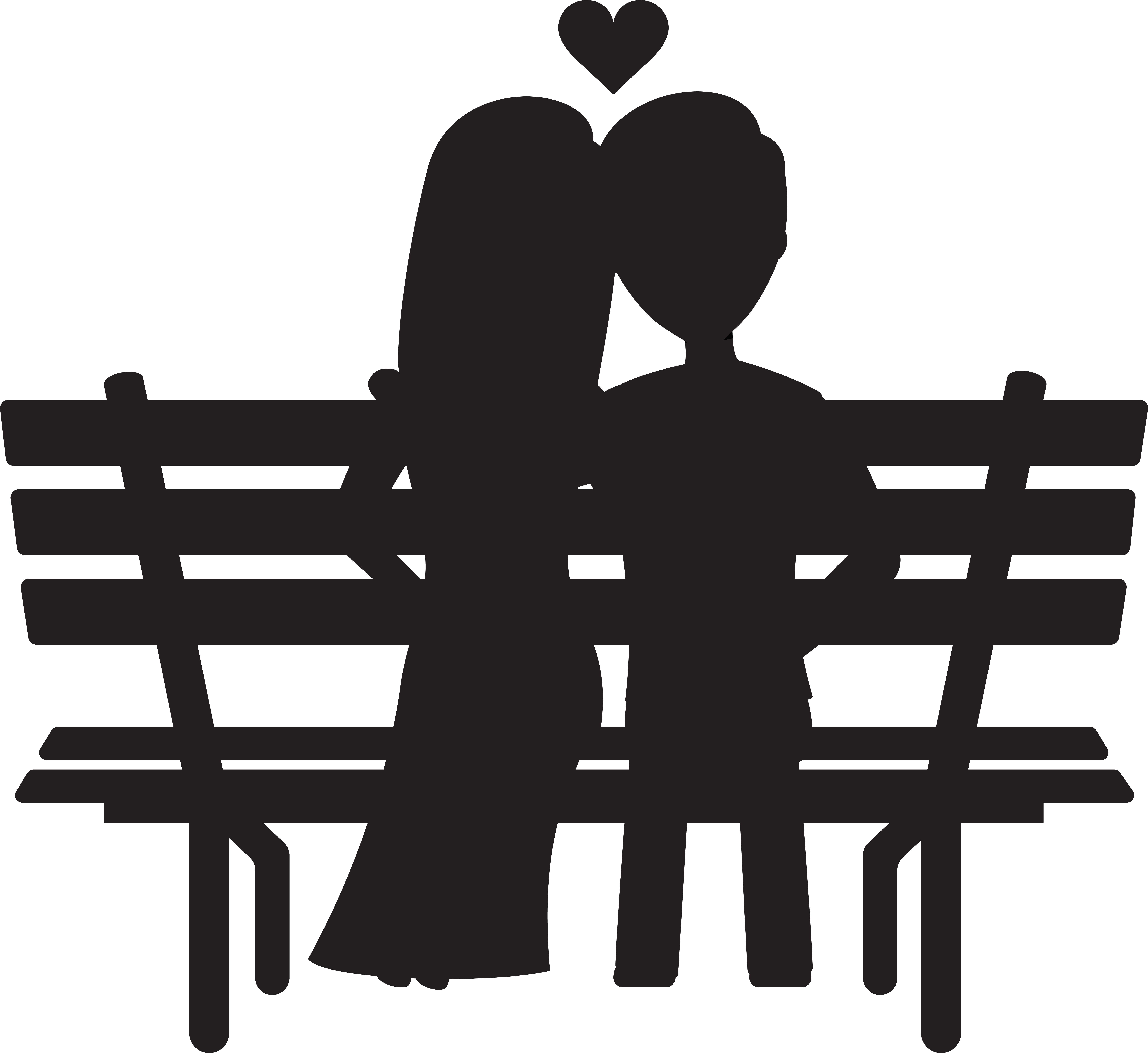 Couple On Bench Silhouettes Transparent Image Clipart.
