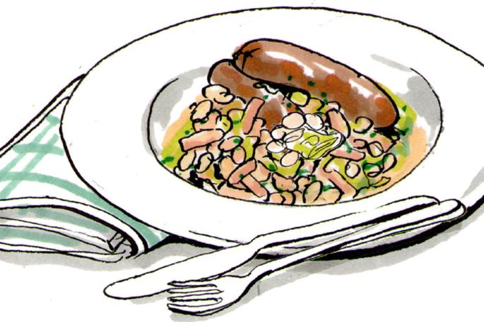 Dinner tonight: Sausage and bean casserole.