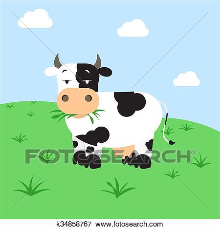 Cow grazing in the field Clip Art.
