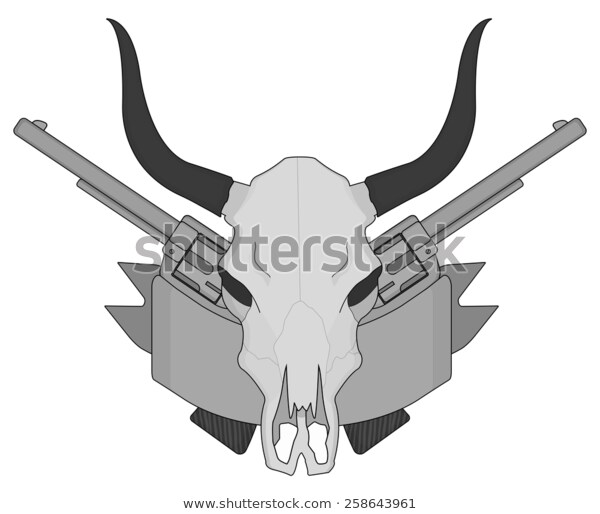 Wild West Cow Skull Pistols Ribbon Stock Vector (Royalty Free) 258643961.