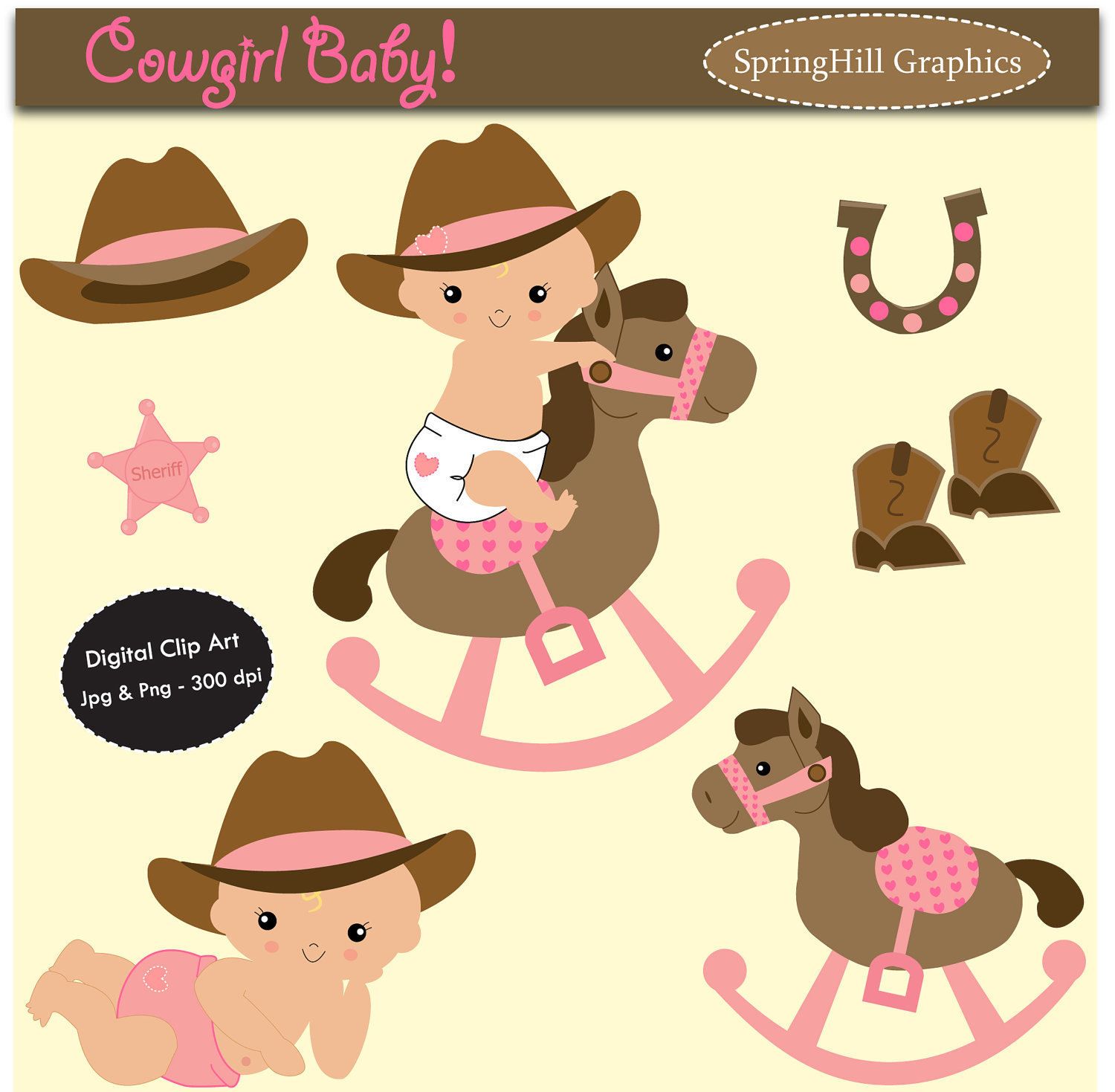 Instant Download Baby Cowgirl Digital Clip Art Web Design.