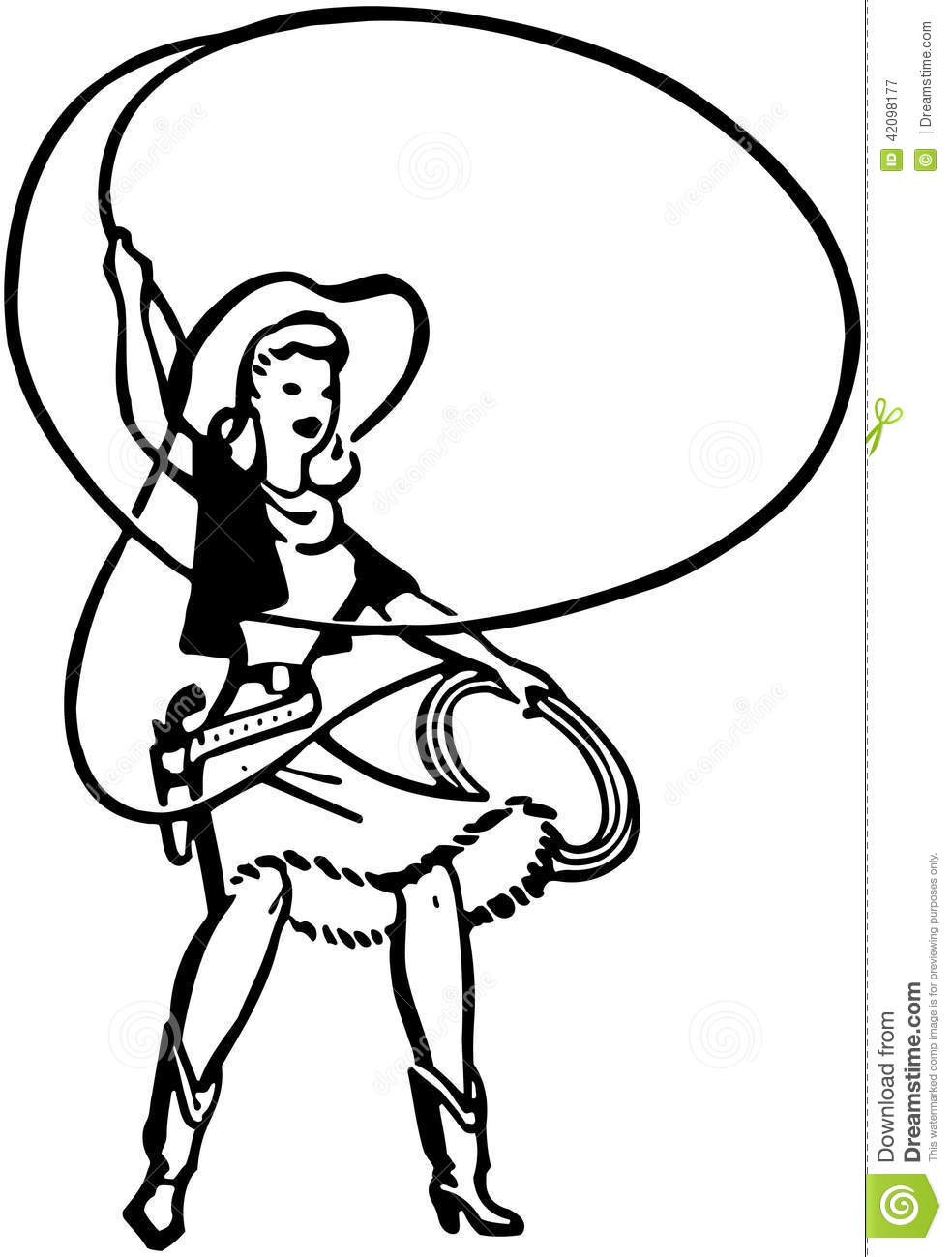 Cowgirl With Lasso Stock Vector.