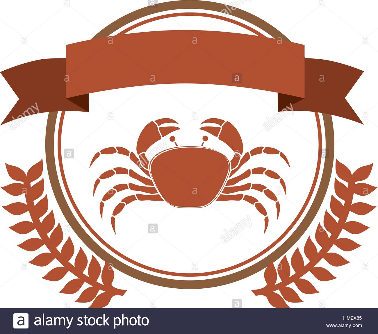 circular border with crown branch with crab and label vector Stock.