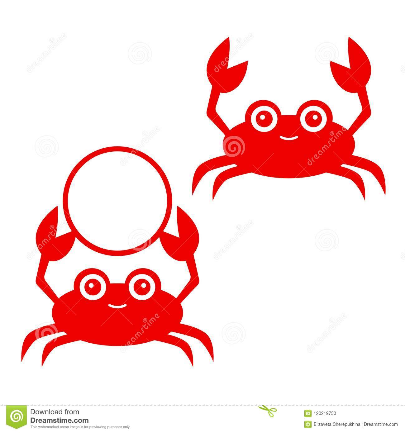 Funny Red Crab. Crab Silhouette. Vector Icon Isolated On White.