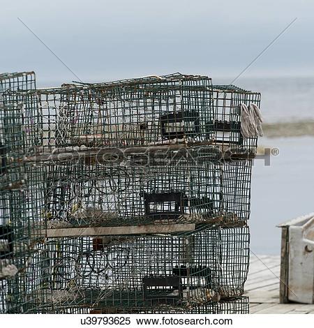 Stock Image of Crab traps stacked, Parson's Pond, Newfoundland And.
