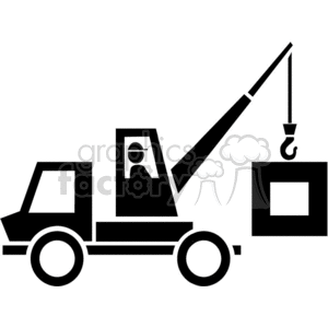 Crane lifting a box clipart. Royalty.