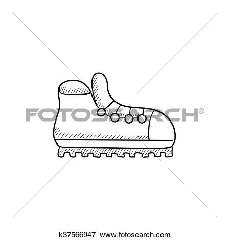 Clip Art of Hiking boot with crampons sketch icon. k37566947.