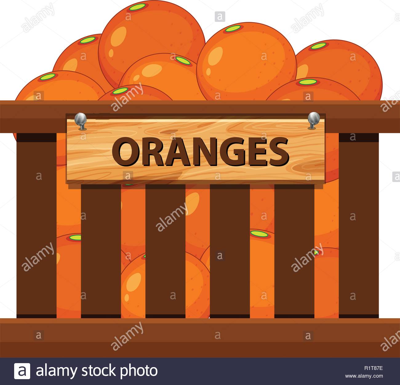Orange in the wooden crate illustration Stock Vector Art.
