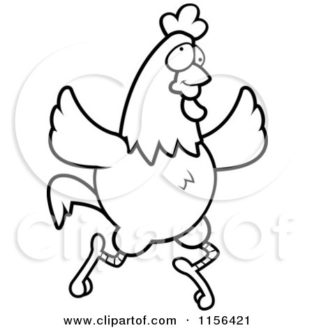 Cartoon Clipart Of A Black And White Crazy Chicken Running and.