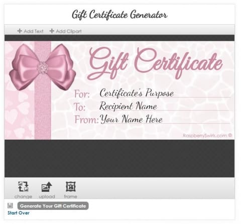 Online eGift Certificate Generator.