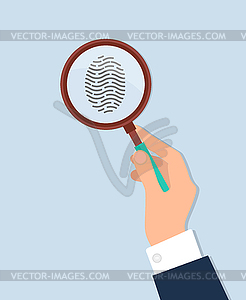 Human Hand Held Magnifying Investigate Fingerprint.
