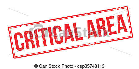 Clipart of Critical Area red rubber stamp on white. Print, impress.