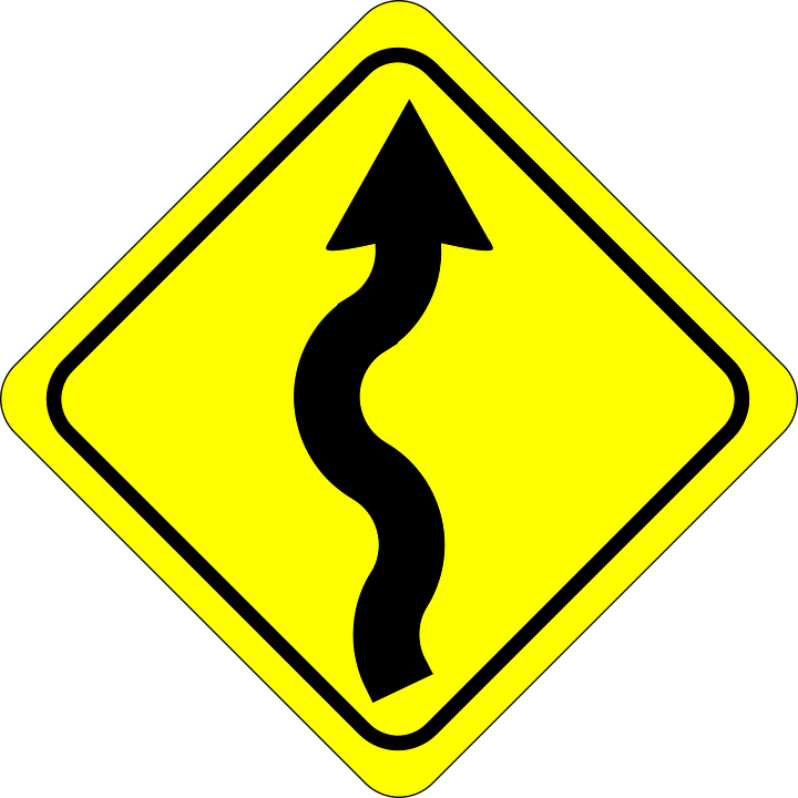 Free vector graphic: Curvy Road Sign, Crooked Road Sign.