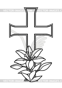 Happy Easter concept . Cross and lilies.