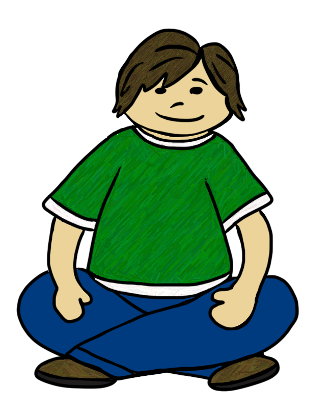 Black and white clipart of boy sitting criss cross.