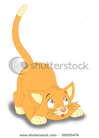 of a Playful Orange Kitten Crouched down and about to Pounce on.