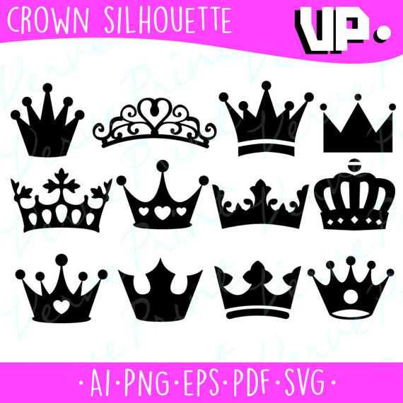 Crown Silhouette Svg, Ai, Eps, Pdf Cutting file,Princess Crown SVG.