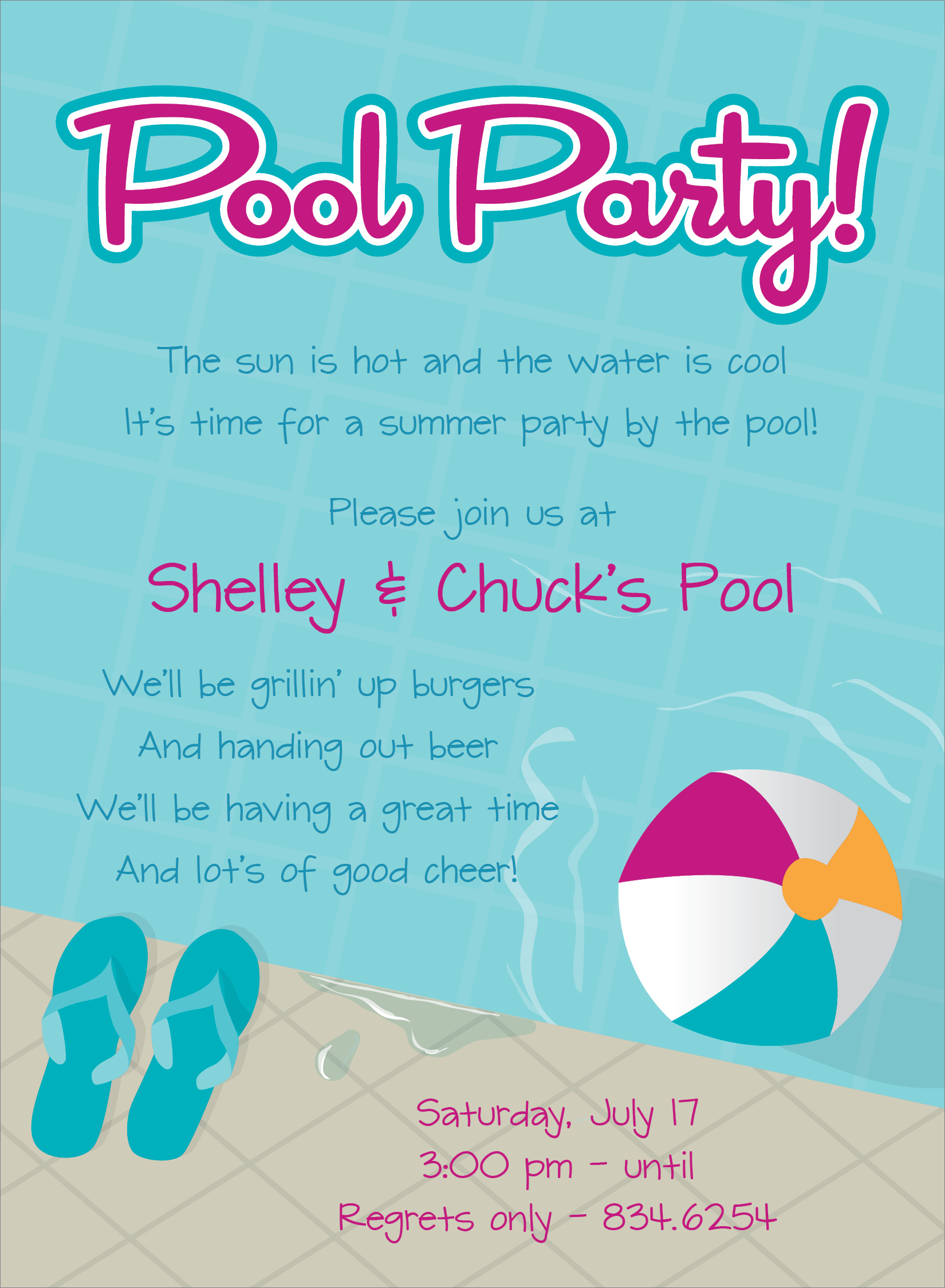 Pool Party Invitations Clipart.