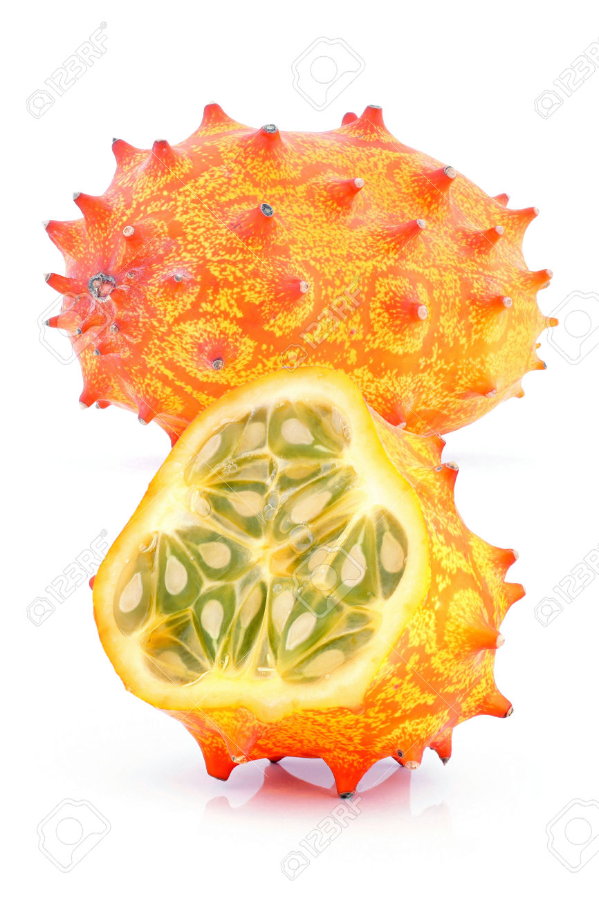 Kiwano (Cucumis Metuliferus) Exotic Vegetables On A White.