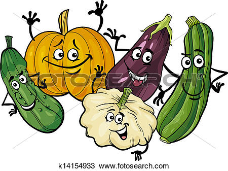 Clipart of cucurbit vegetables group cartoon illustration.