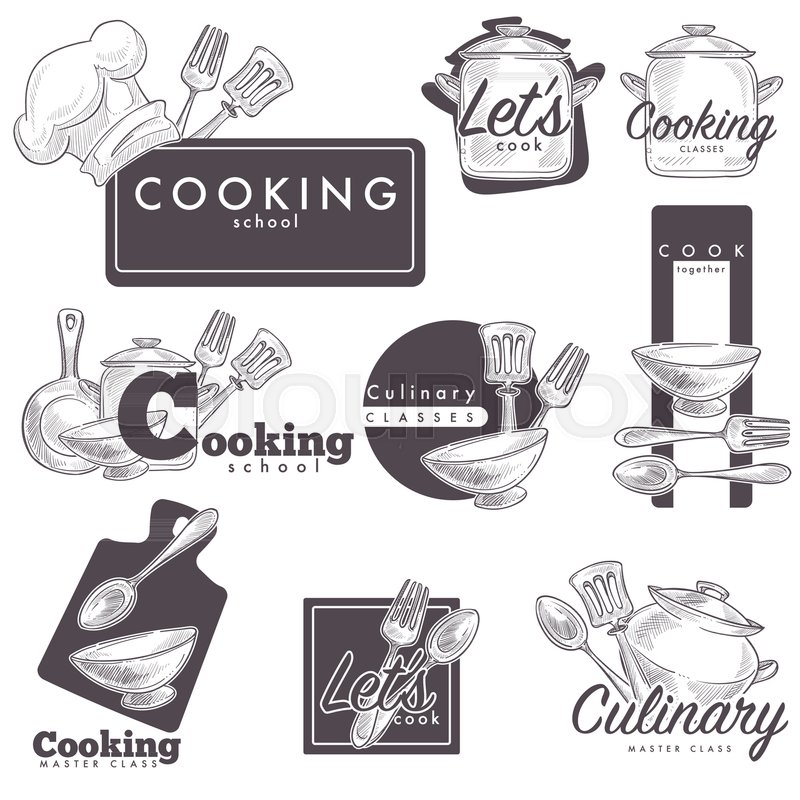 Cooking school logo sketch template.
