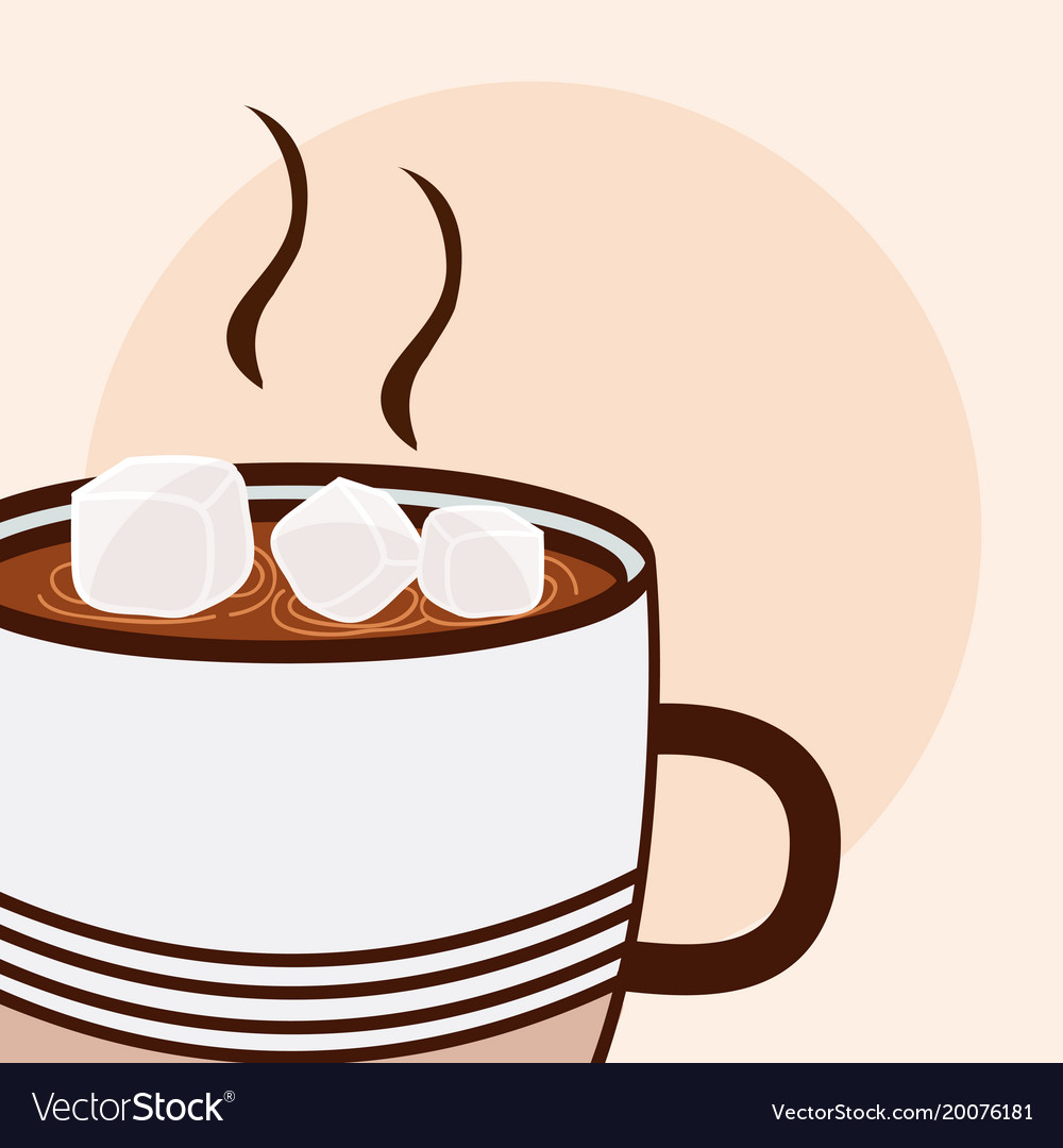 Hot coffee with sugar cubes cartoon close up.