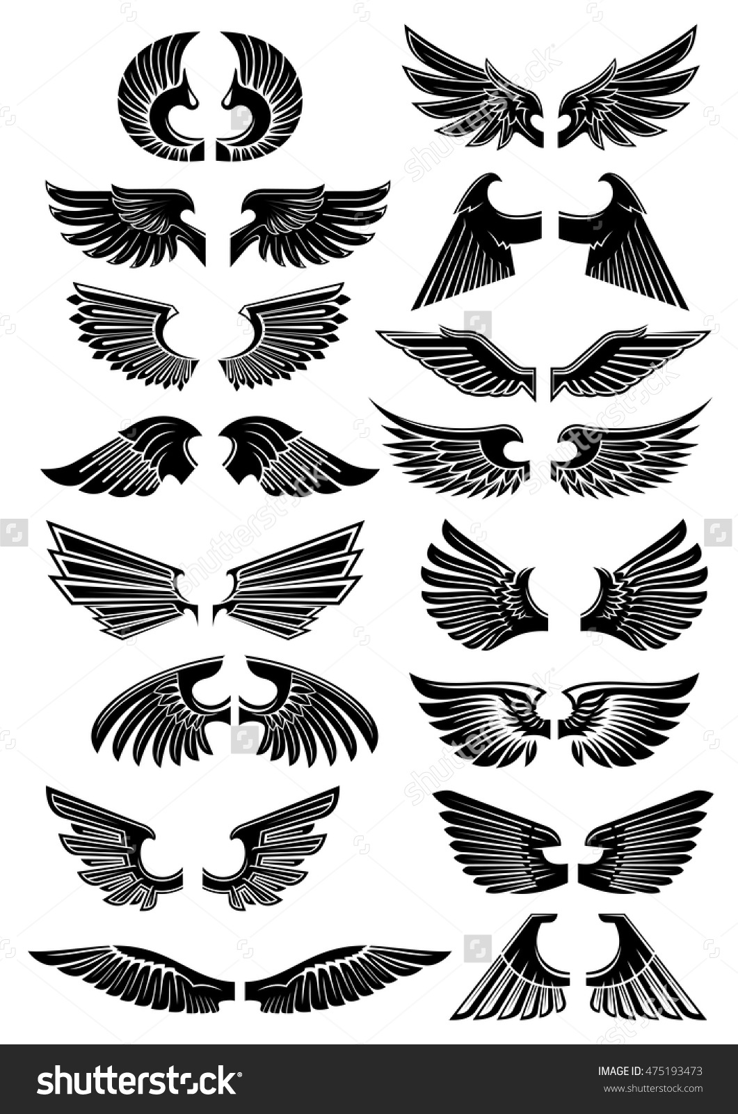 Wings Heraldic Icons Birds Angel Wings Stock Vector 475193473.