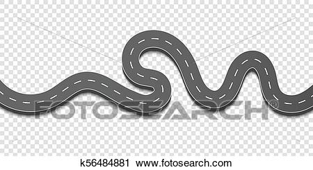 Creative vector illustration of winding curved road. Art design. Highway  with markings. Direction, transportation set. Abstract concept graphic.