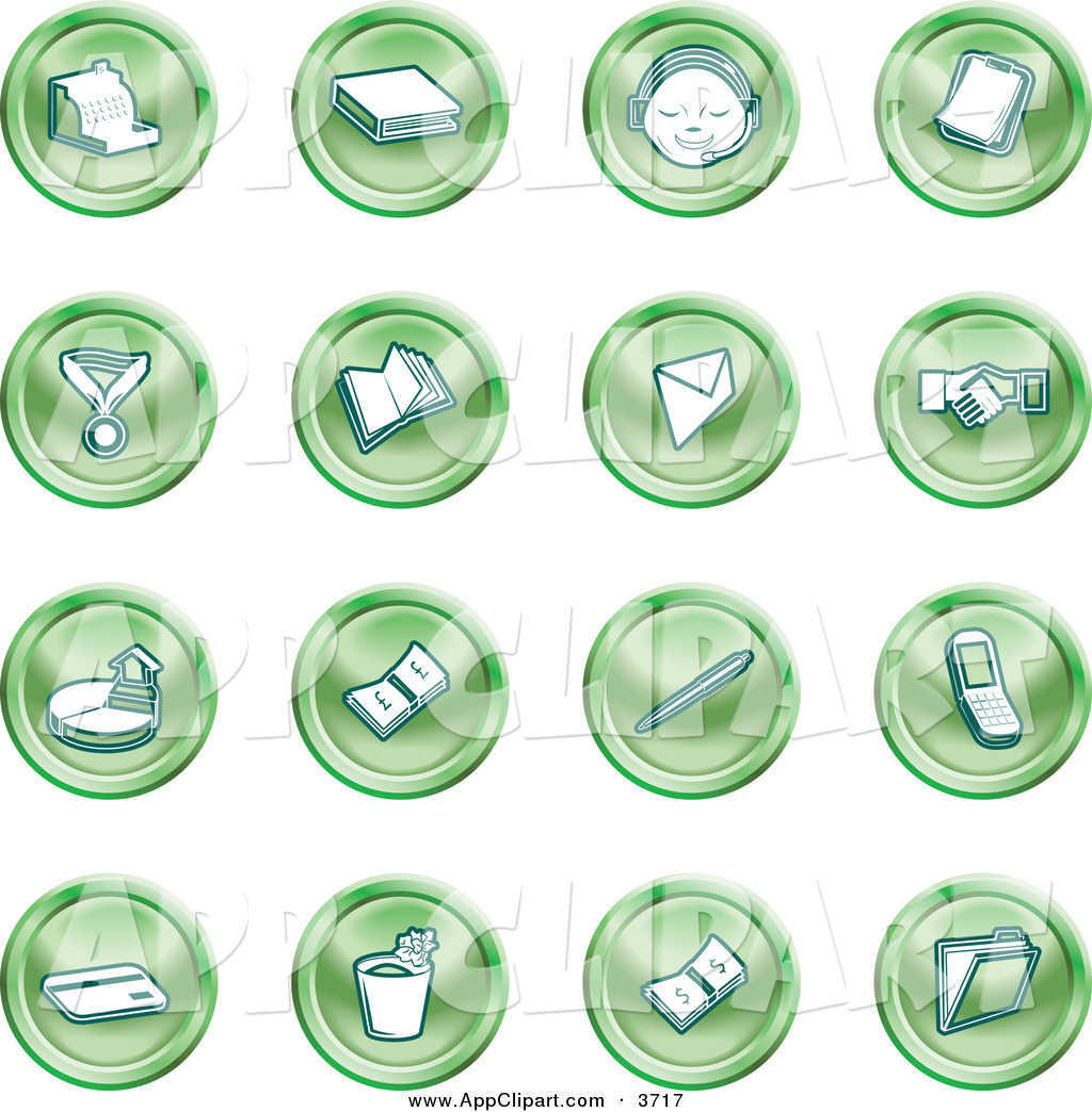Vector Clip Art of a Collection of Green Coin Icons of a Cash.