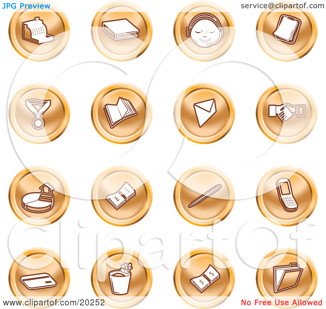 Clipart Illustration of a Collection Of Orange Icons Of A Cash.