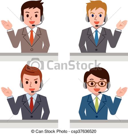 Vector Illustration of Friendly Service Agent Talking To Customer.