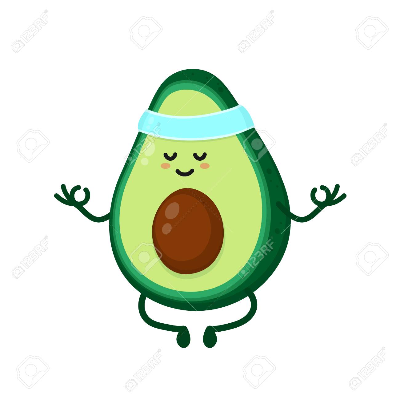Cute smiling happy strong avocado meditate in yoga pose.Vector...