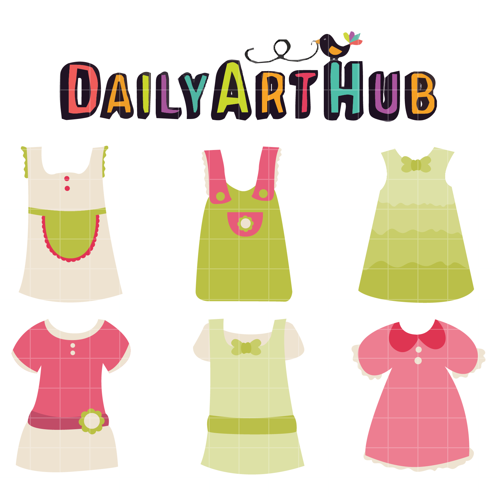 Cute Baby Girl Dress Clip Art Set.