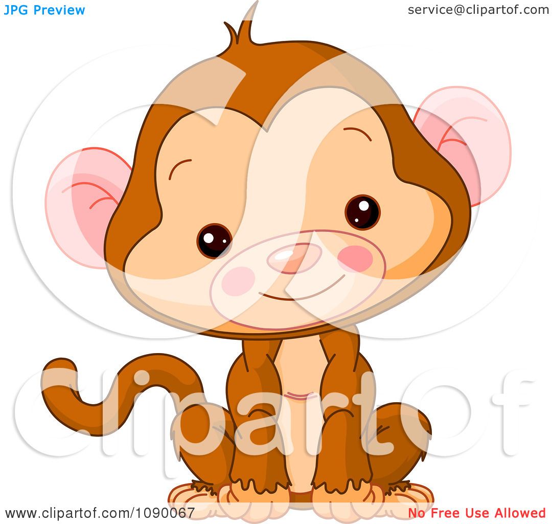 Clipart Cute Baby Monkey Sitting Upright And Smiling.